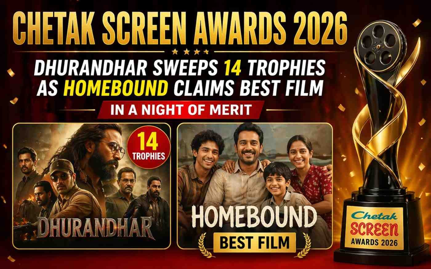 Chetak Screen Awards 2026: Dhurandhar Sweeps 14 Trophies as Homebound Claims Best Film in a Night of Merit
