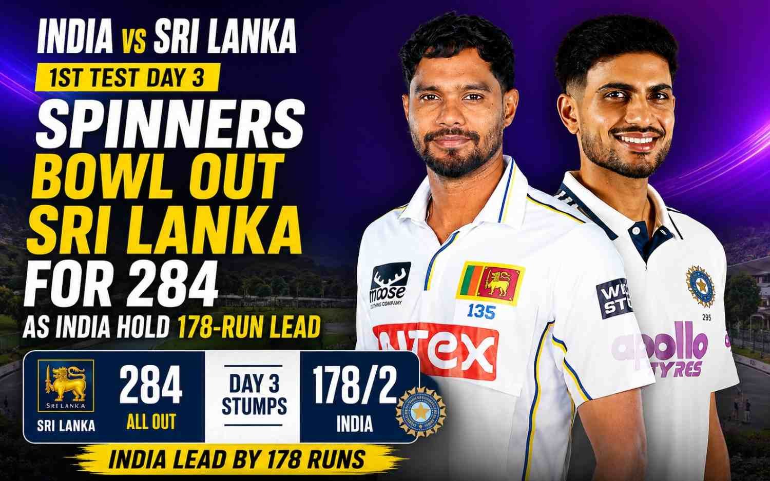 India vs Sri Lanka 1st Test Day 3: Spinners Bowl Out Sri Lanka for 284 as India Hold 178-Run Lead