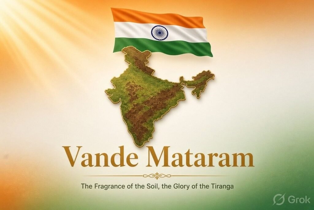 Vande Mataram: The Fragrance of the Soil, the Glory of the Tiranga, and the Eternal Song of India’s Soul create a simple thumbnail image 1200/750 pixels